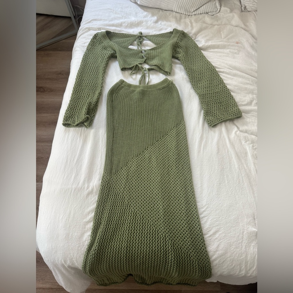 Amazon Olive Green Knit Maxi Two-Piece Dress Set